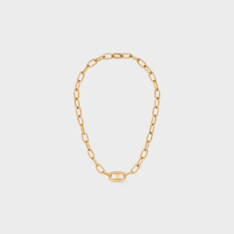 Celine Triomphe Link in Brass with Gold Finish Necklaces Gold | CL-592251