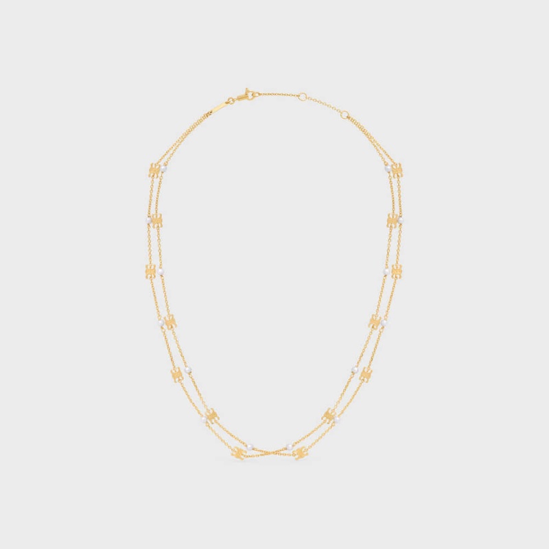 Celine Triomphe Pearl Double in Brass with Gold Finish and Resin Pearls Necklaces Gold / Ivory | CL-592241