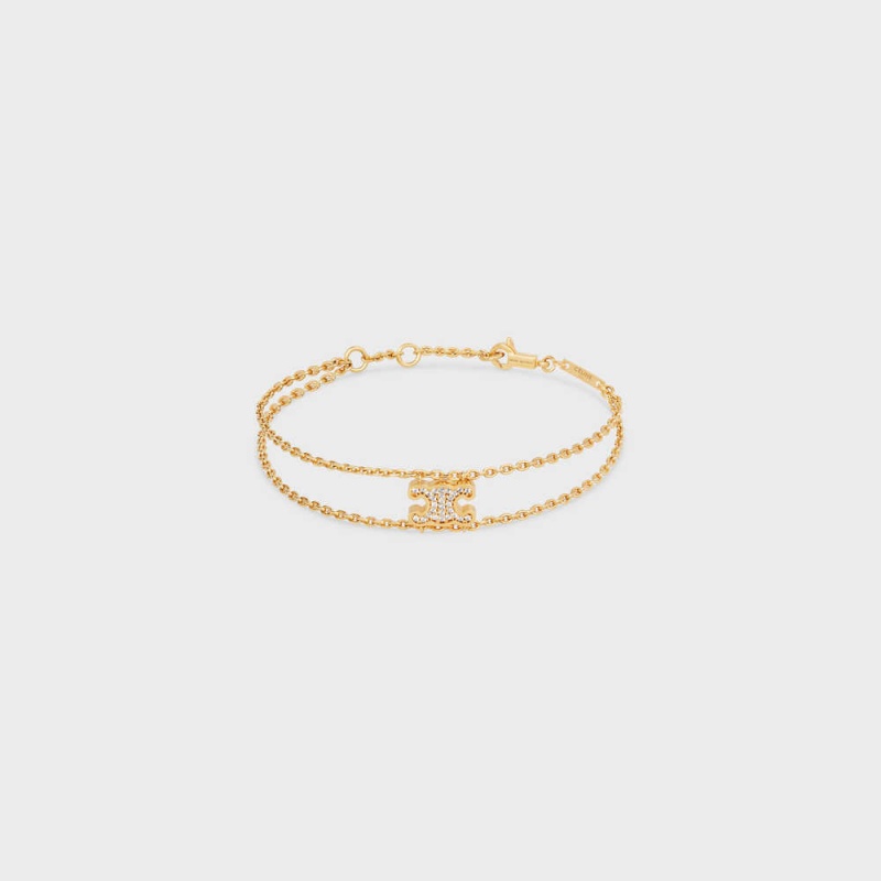 Celine Triomphe Rhinestone Suspended in Brass with Gold Finish and Crystals Bracelets Gold | CL-592207