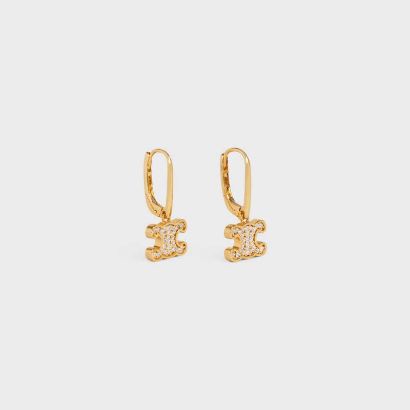 Celine Triomphe Rhinestone in Brass with Gold Finish and Crystals Earrings Gold | CL-592303