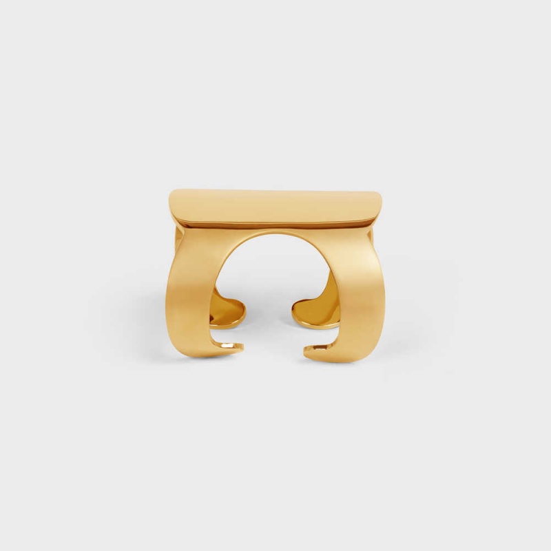 Celine Triomphe Shadow Cuff in Brass with Gold Finish Bracelets Gold | CL-592225