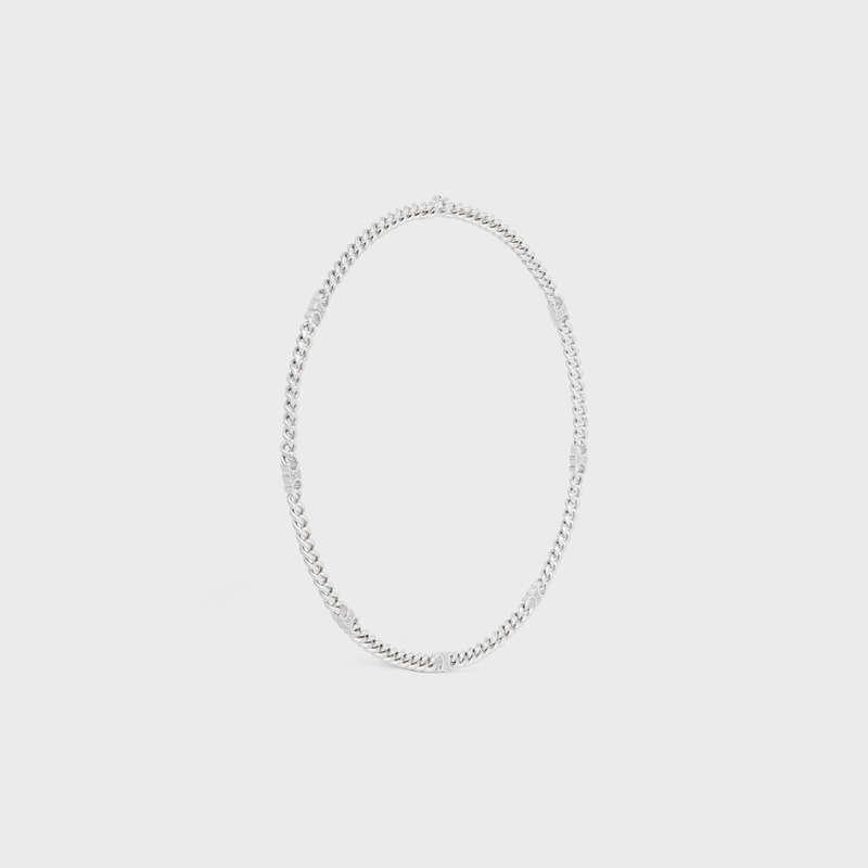 Celine Triomphe Small Gourmette in Brass with Rhodium Finish Necklaces Silver | CL-591658