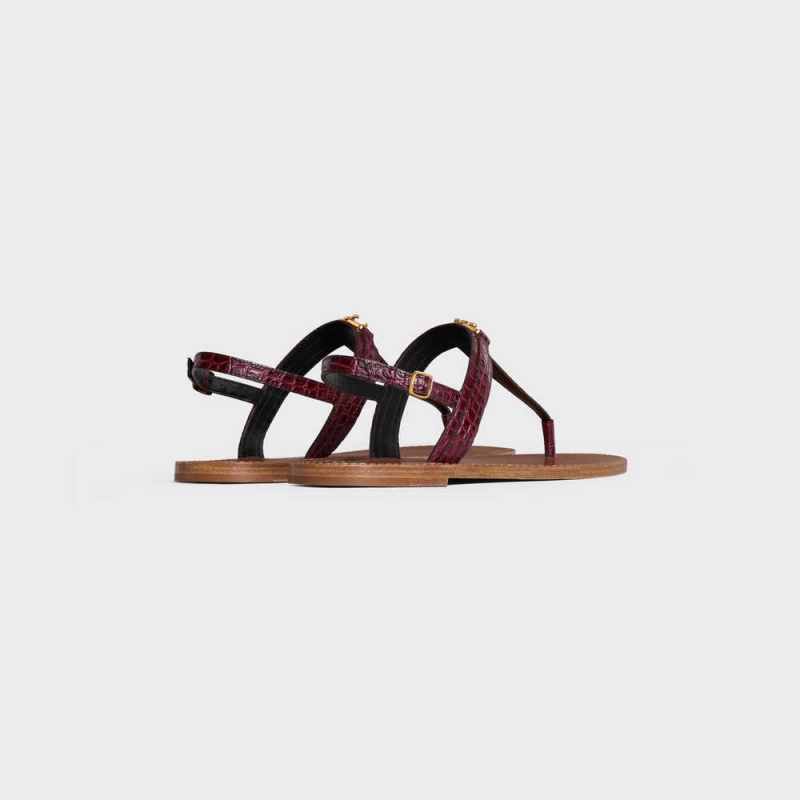 Celine Triomphe Thong in CROCODILE STAMPED CALFSKIN Sandals Dark Burgundy | CL-592589