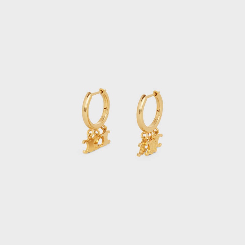 Celine Triomphe Trio Hoops in Brass with Gold Finish Earrings Gold | CL-592307