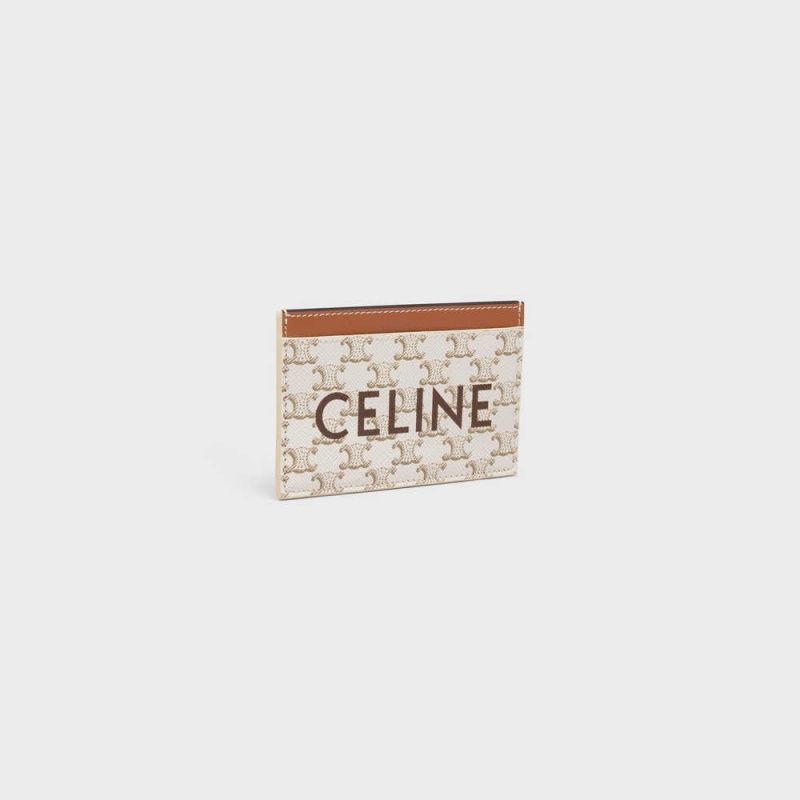 Celine Triomphe canvas with Print Card Holders White/Tan | CL-592960