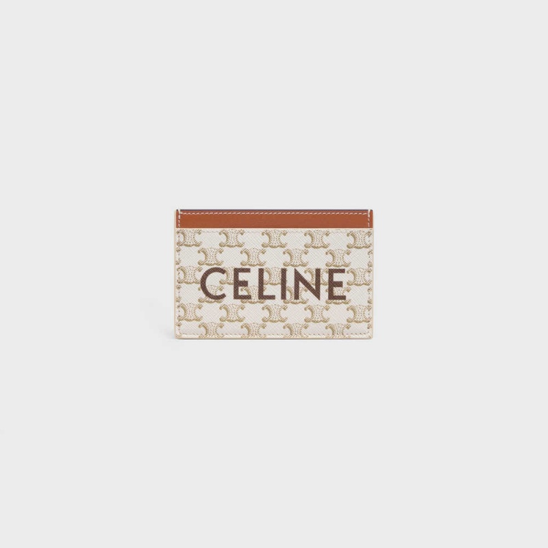 Celine Triomphe canvas with Print Card Holders White/Tan | CL-592960