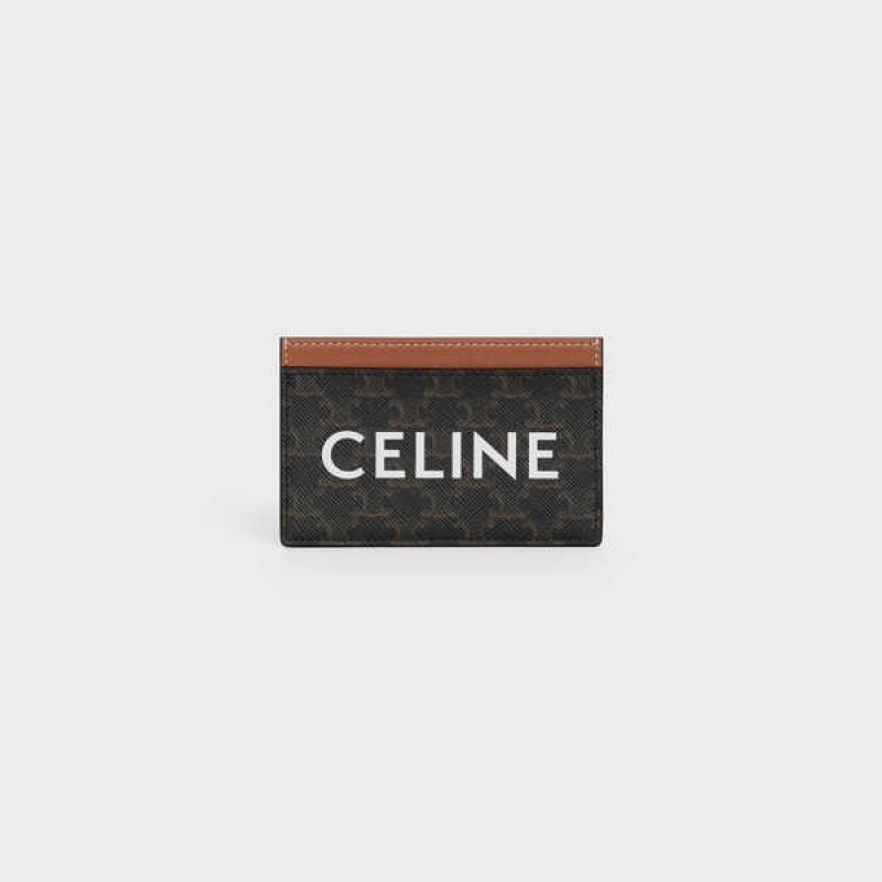 Celine Triomphe canvas with Print Card Holders Tan | CL-592959