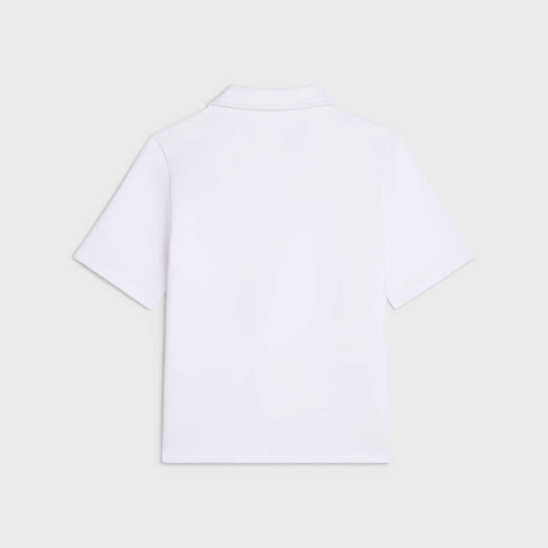 Celine Triomphe polo in cotton piqué Sweatshirts Off White / Navy | CL-592798