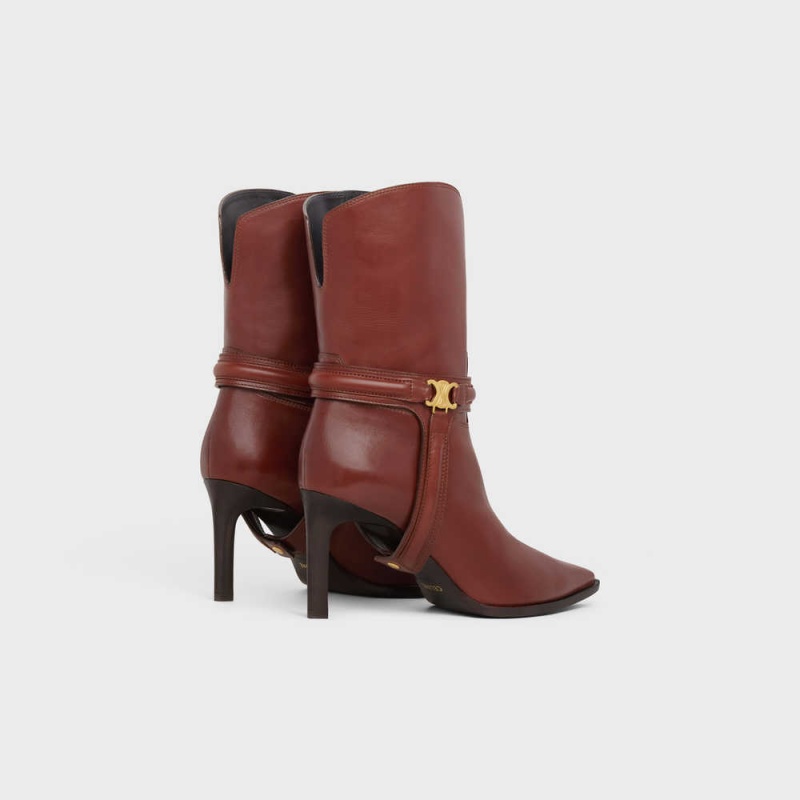 Celine VERNEUIL TRIOMPHE HARNESS LOW in Calfskin Boots Caramel | CL-592492