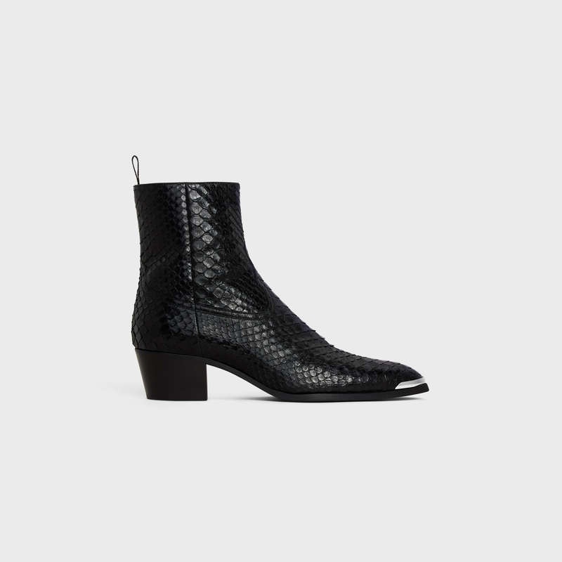 Celine WESTERN ISAAC WITH METAL TOE in SHINY PYTHON Boots Black | CL-591861