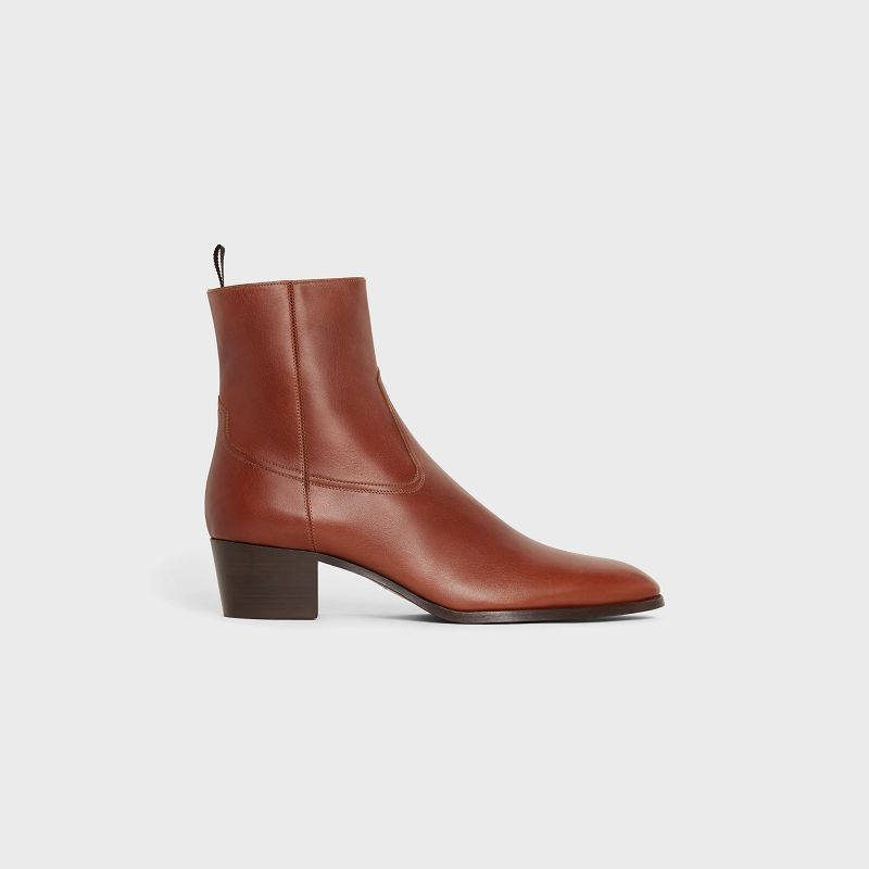 Celine WESTERN ZIPPED ISAAC in Calfskin Boots Cognac | CL-591862