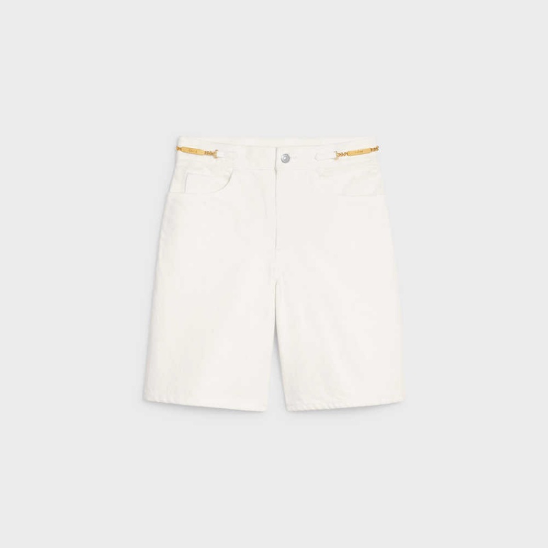 Celine WITH GOURMETTE CHAINS IN OPTIC WASH DENIM Shorts OPTIC WHITE WASH | CL-592742