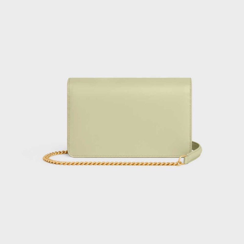 Celine Wallet on Chain TRIOMPHE in Shiny calfskin Mini Bags ALMOND GREEN | CL-593023