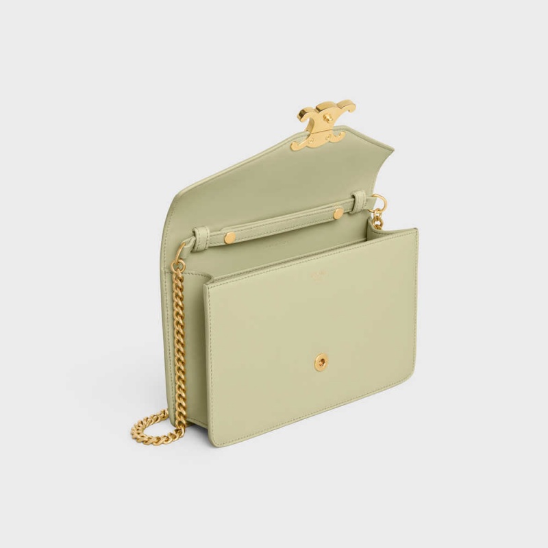 Celine Wallet on Chain TRIOMPHE in Shiny calfskin Mini Bags ALMOND GREEN | CL-593023