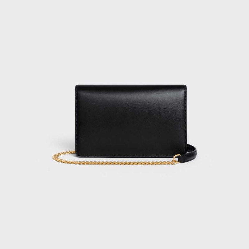 Celine Wallet on Chain TRIOMPHE in Shiny calfskin Mini Bags Black | CL-593021