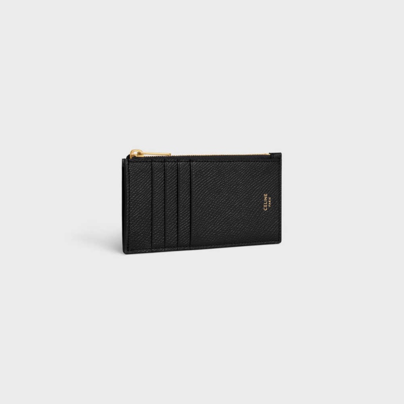 Celine ZIPPED COMPACT ESSENTIALS Grained Calfskin Card Holders Black | CL-592962