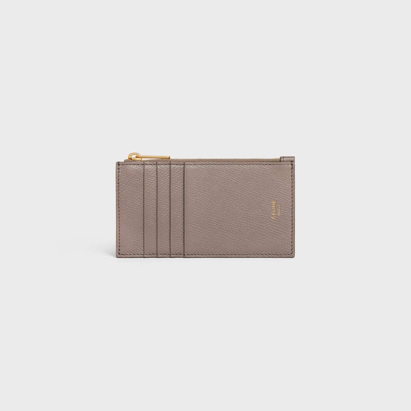 Celine ZIPPED COMPACT ESSENTIALS in Grained Calfskin Card Holders Pebble | CL-591811