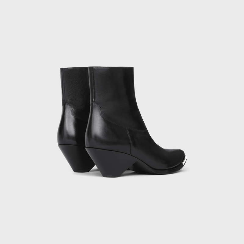 Celine ZIPPED CONIQUE WITH METAL TOE in SHINY CALFSKIN Boots Black | CL-591875