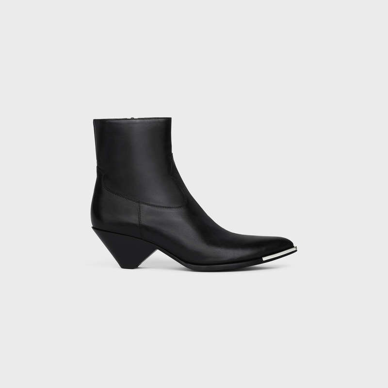 Celine ZIPPED CONIQUE WITH METAL TOE in SHINY CALFSKIN Boots Black | CL-591875