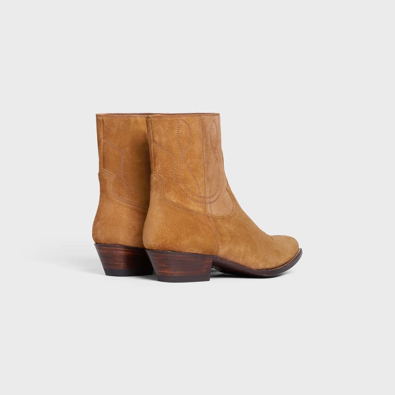 Celine ZIPPED WESTERN in Suede Calfskin Boots Havana | CL-591873