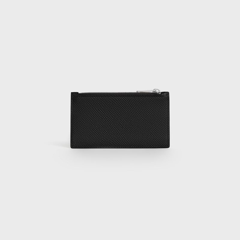 Celine Zipped compact in Grained calfskin Card Holders Black | CL-591810