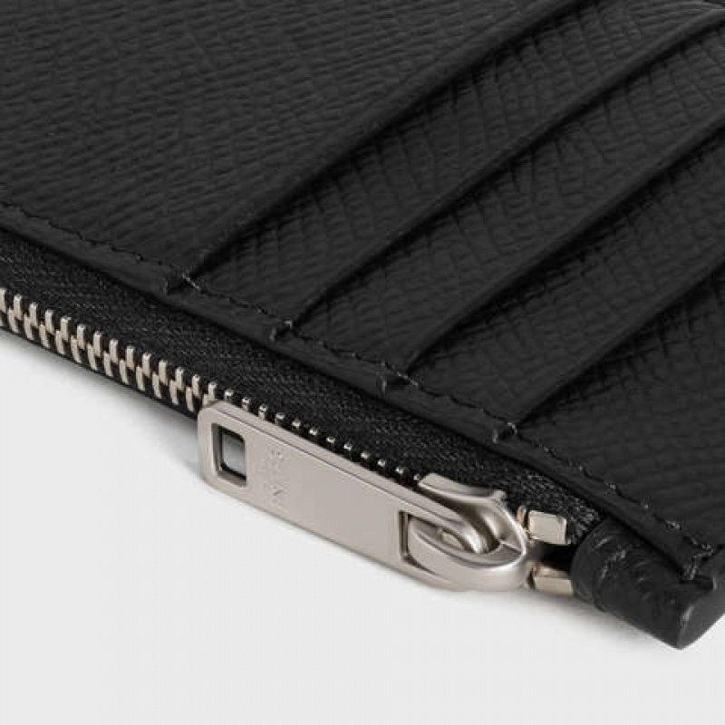 Celine Zipped compact in Grained calfskin Card Holders Black | CL-591810