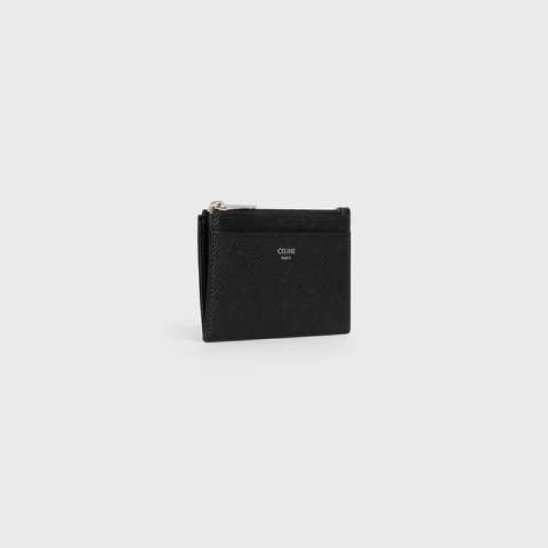 Celine Zipped in Grained Calfskin Card Holders Black | CL-591807