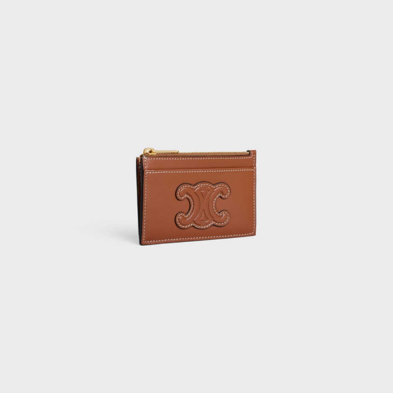 Celine Zipped smooth lambskin Card Holders Tan | CL-592952