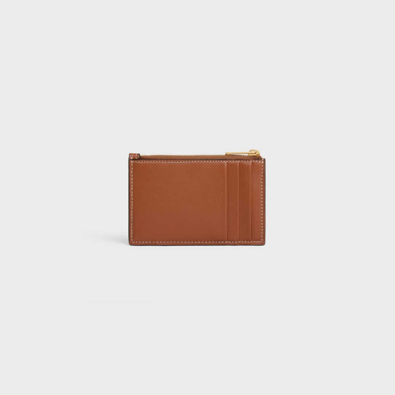 Celine Zipped smooth lambskin Card Holders Tan | CL-592952