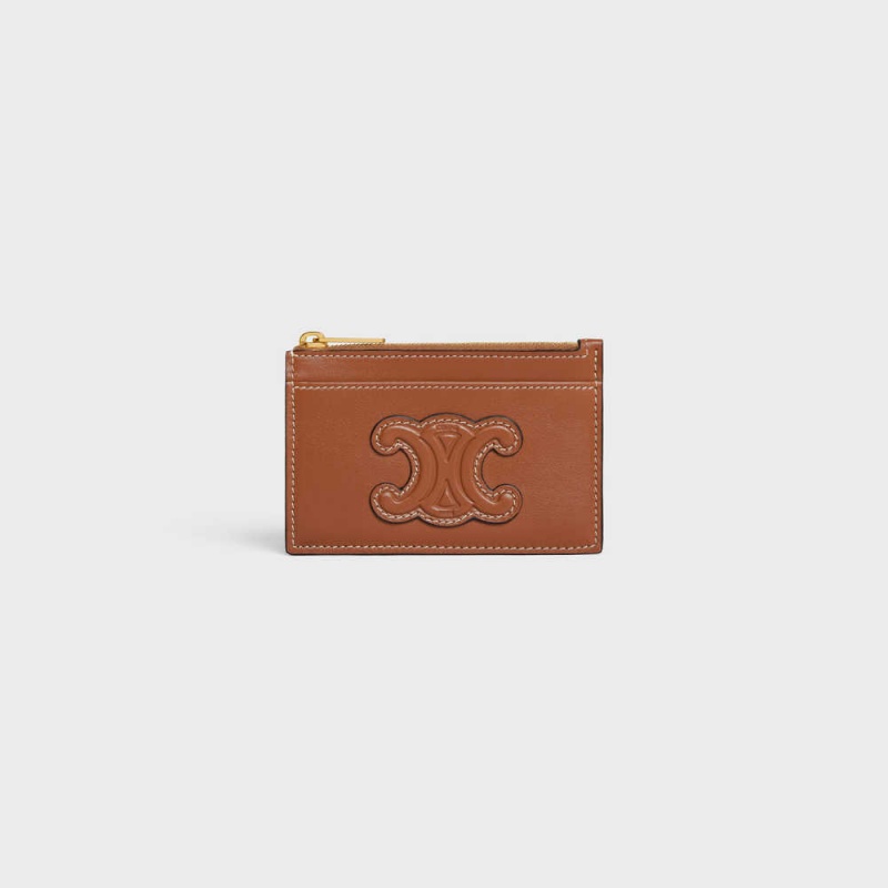 Celine Zipped smooth lambskin Card Holders Tan | CL-592952