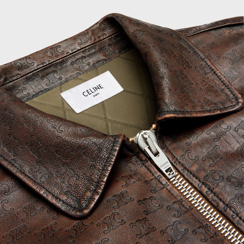 Celine aviator blouson in embossed Leather Dark Brown | CL-591928