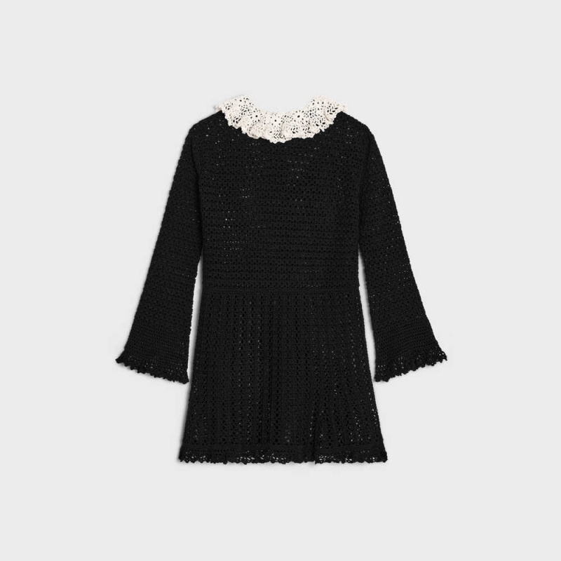 Celine babydoll mini in crocheted cotton Dresses Black/Off white | CL-592850