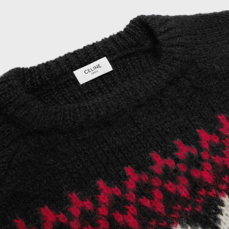 Celine boxy in snowflake wool Knitwear Black / Red / Off White | CL-592104