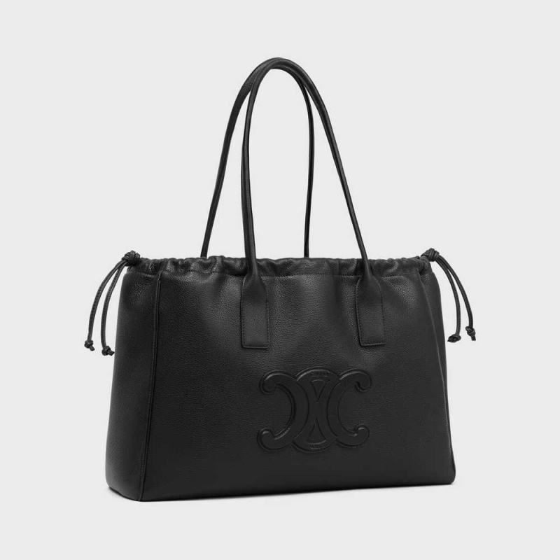 Celine cabas drawstring in Grained calfskin Cuir Triomphe Black | CL-593152