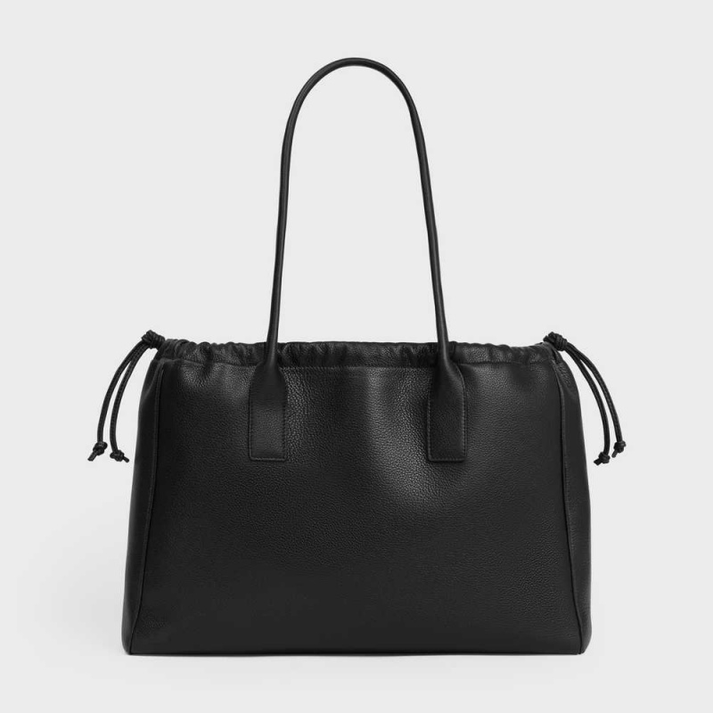 Celine cabas drawstring in Grained calfskin Cuir Triomphe Black | CL-593152