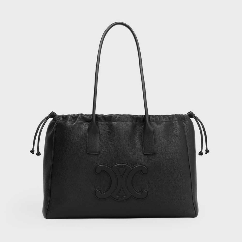 Celine cabas drawstring in Grained calfskin Cuir Triomphe Black | CL-593152