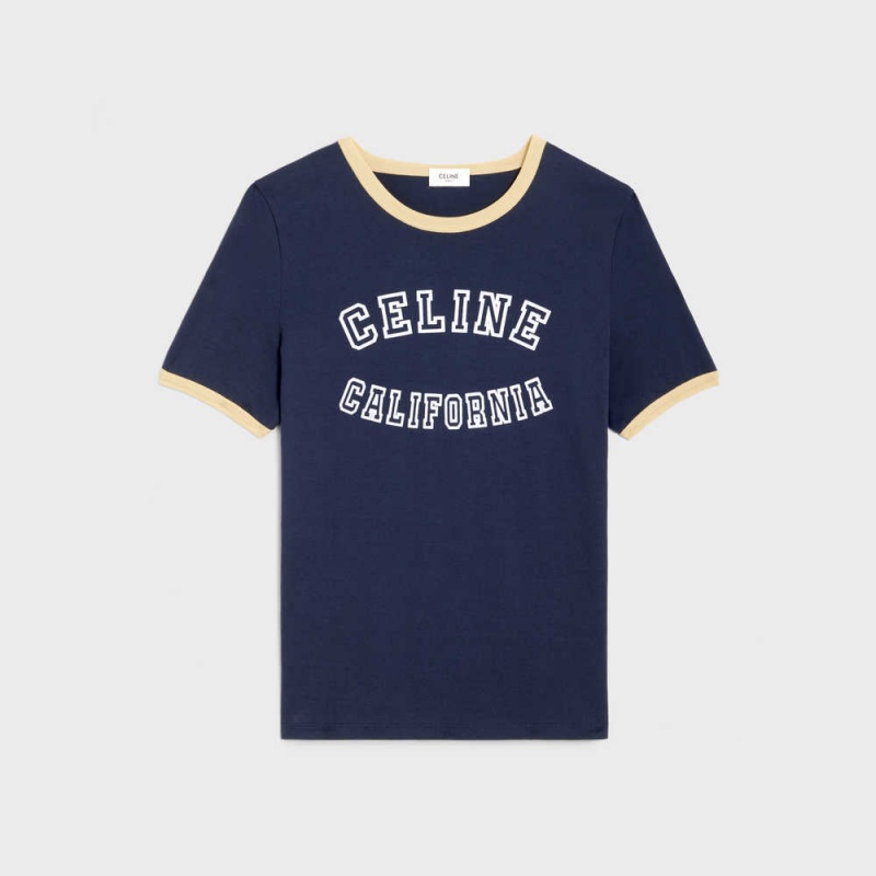 Celine california 70 s in cotton jersey T-shirts BLEU NUIT / LEMON PIE / OFF WH | CL-592775