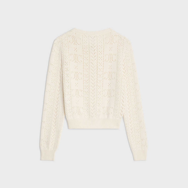 Celine cardigan in triomphe cotton pointelle Knitwear Off White | CL-592691