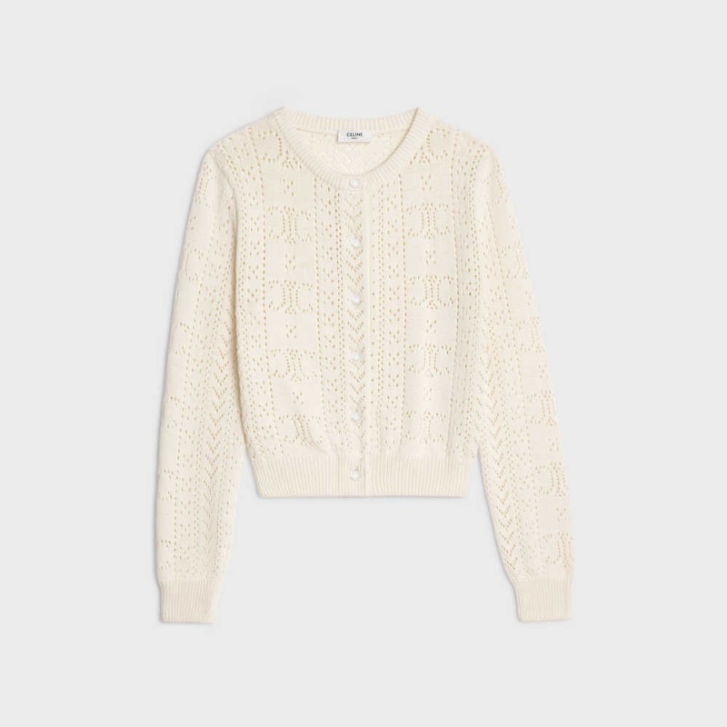 Celine cardigan in triomphe cotton pointelle Knitwear Off White | CL-592691