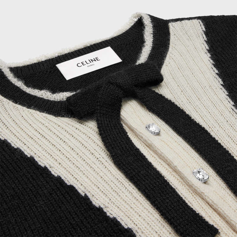 Celine cardigan with bow in alpaca Knitwear BLACK/ECRU | CL-592083