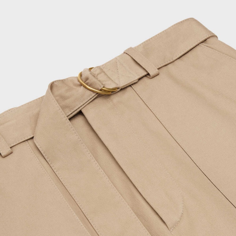 Celine cargo in cotton gabardine Shorts Beige | CL-592741