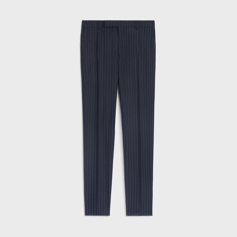 Celine classic in striped cashmere wool Trousers MARINE/CRAIE | CL-592025