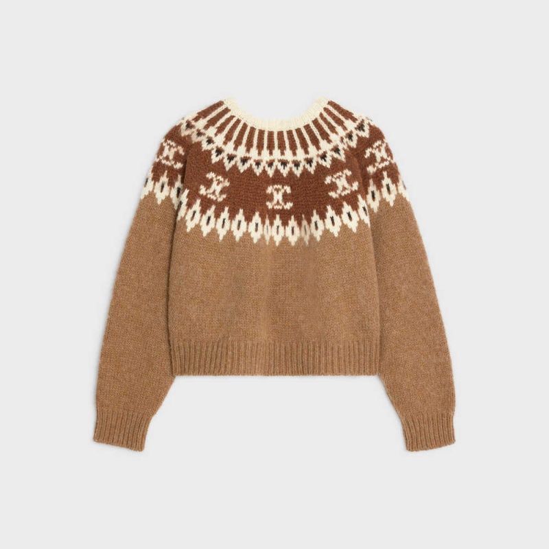 Celine crew neck in triomphe fair isle wool Knitwear Camel | CL-592706