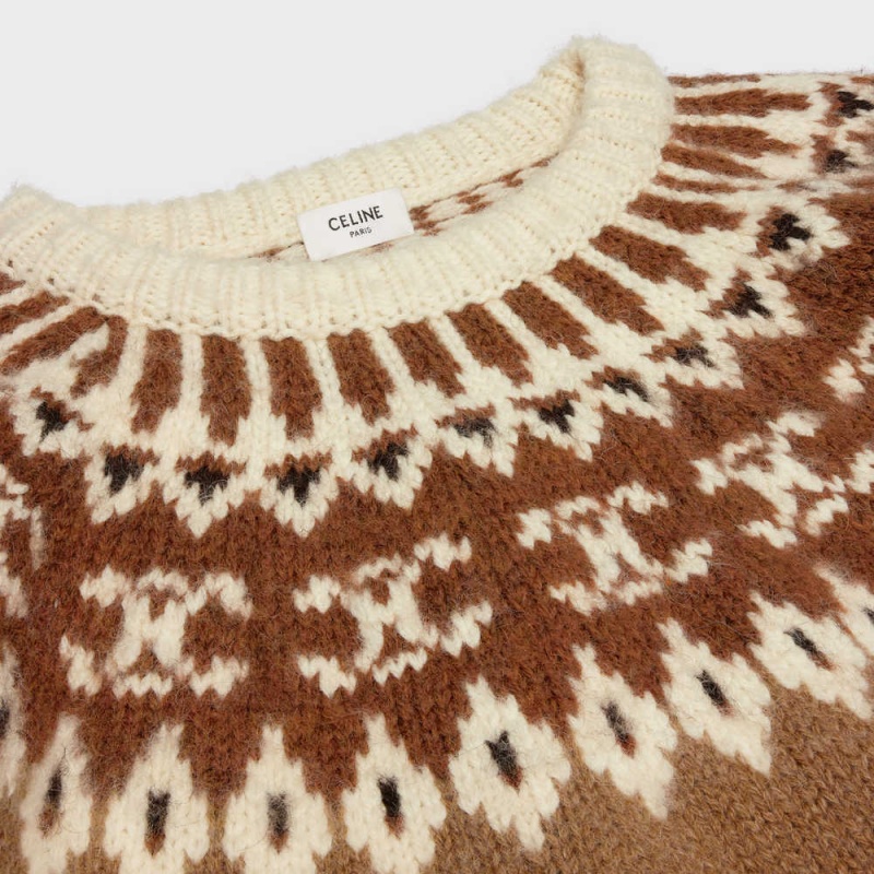 Celine crew neck in triomphe fair isle wool Knitwear Camel | CL-592706