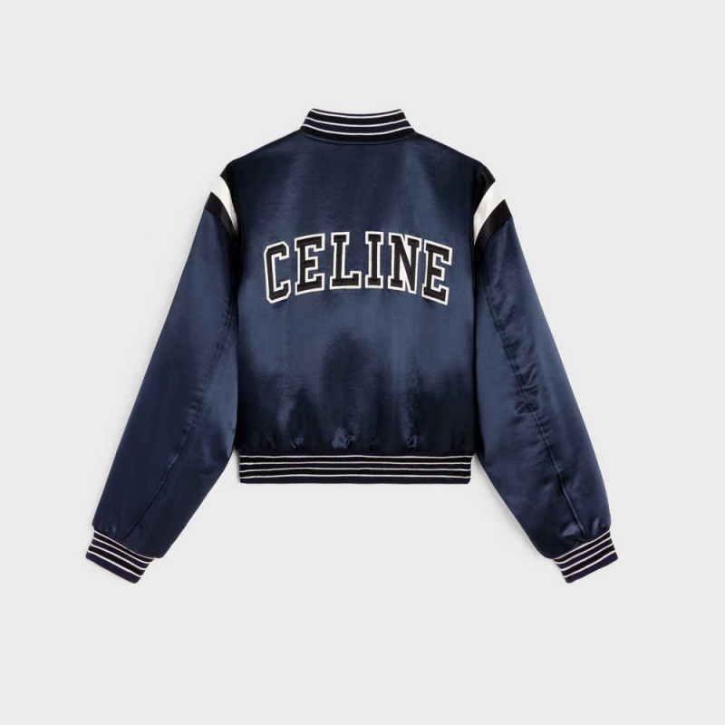 Celine cropped bomber in thick satin Jackets Navy | CL-592681