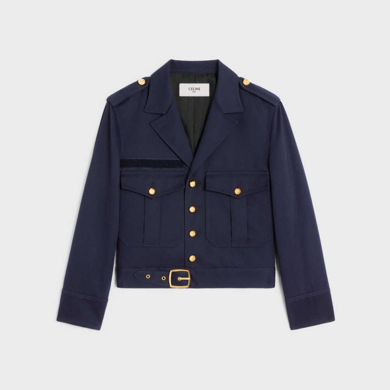 Celine cropped saharienne in diagonal wool Jackets Navy | CL-592646