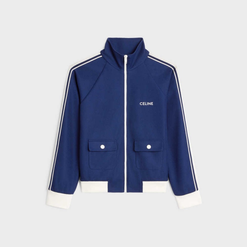 Celine cropped tracksuit in texturized jersey Jackets NAVY/OFF WHITE | CL-592677