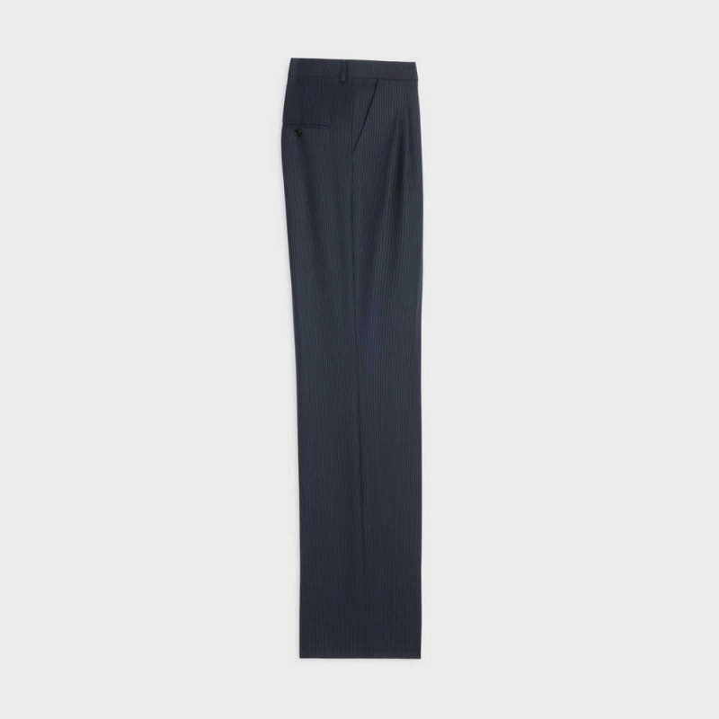 Celine double-pleated tixie in striped wool Pants NAVY/CRAIE | CL-592735