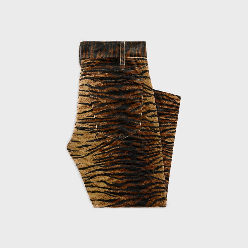 Celine dylan flared jeans in tiger-print corduroy Pants Raw Wash | CL-592045