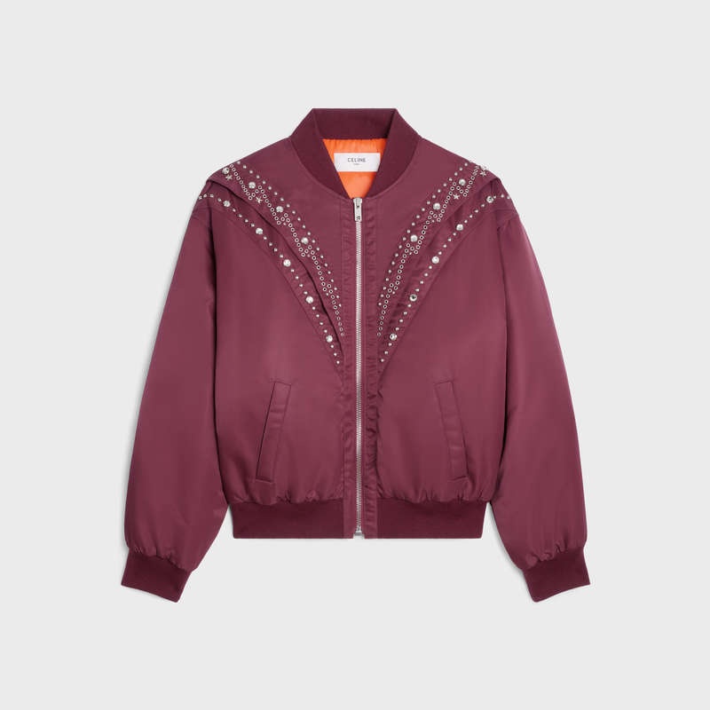 Celine embroidered bomber in nylon Blousons Burgundy | CL-591958